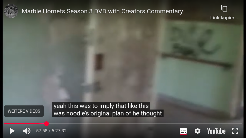 Screenshot from the Marble Hornest Season 3 Creator's Commentary timestamp 57:58. Troy says Yeah this was to imply that like this was Hoody's original plan, he thought